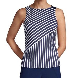 Lands End Women's‎ High Neck UPF 50 Modest Striped Tankini Swim Top Size 8 DDD